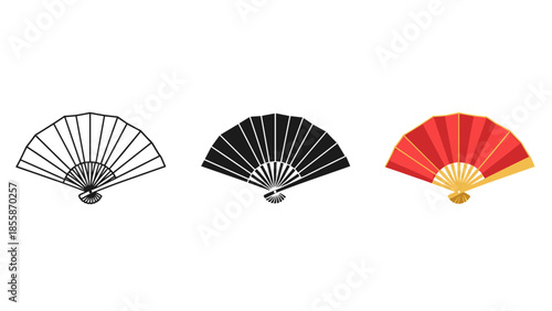 Three handheld fans in different colors and designs Vector