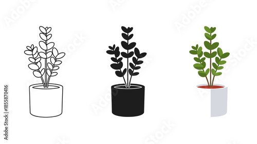 Three potted plants with different colors and designs Vector
