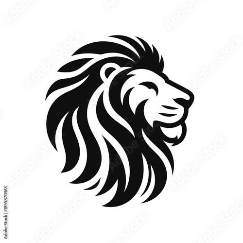 Black and white lion head profile with flowing mane on white background vector