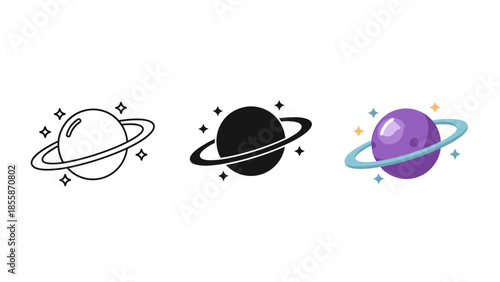 Set of three different style saturn planet illustration Vector
