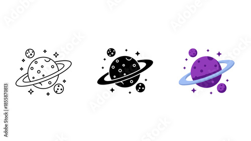 Set of three different style planet illustration Vector
