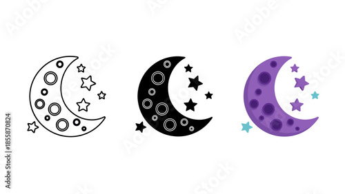 Crescent moon and stars illustration set Vector