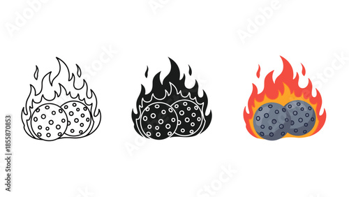 Burning coal embers in different styles Vector