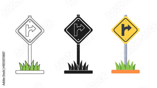 Three different styles of merge or enter traffic sign Vector