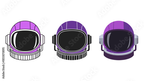 Three purple astronaut helmets in different styles Vector