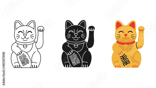Maneki neko cat statue illustration set Vector
