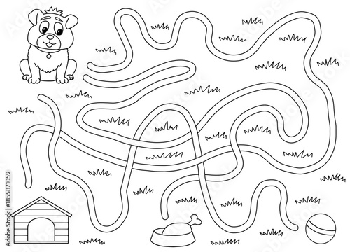Dog maze graphic black white sketch illustration vector 