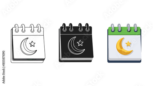 Calendar featuring crescent moon and star symbol for ramadan Vector