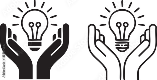 Idea and Light Bulb Hand Icon Set for Creative Thinking