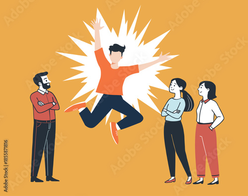 Excited joyful man character flat illustration