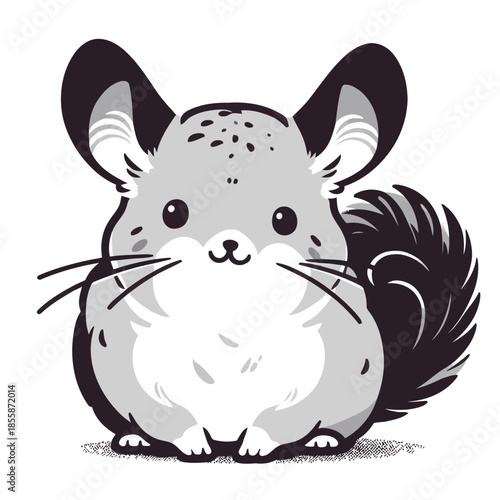 Cute chinchilla with big ears and fluffy tail on white background vector