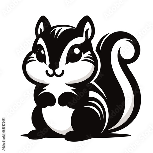 Black and white cartoon squirrel sitting on white background vector