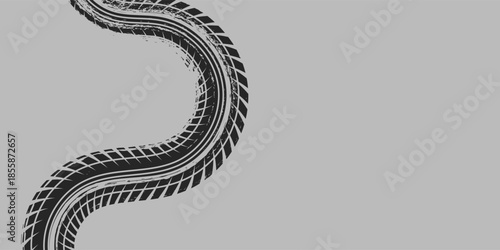 Tire trace track. Abstract wheels braking distances, tread silhouettes brushes. Isolated car or motorcycles vector trails. eps10 vector