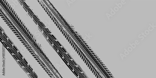 Tire trace track. Abstract wheels braking distances, tread silhouettes brushes. Isolated car or motorcycles vector trails. eps10 vector