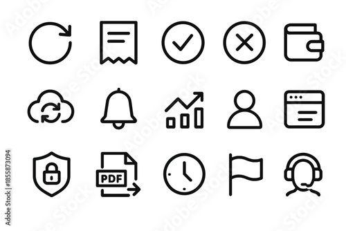 Set of 15 minimalist icons for business and communication