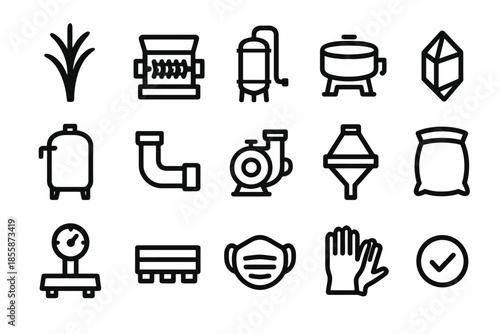 Set of brewing equipment icons for craft beer production