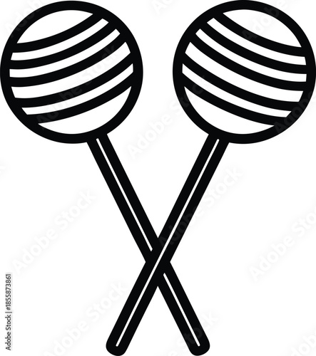 Black and White Line Art of Crossed Maracas