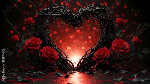 Heart-shaped wreath with red roses