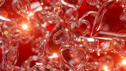 Floating hearts in warm glow