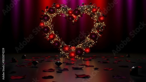 Illuminated heart-shaped wreath on stage
