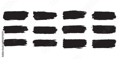 Grungy paint brush strokes and artistic ink splatters with smears and stains. Ink paint splashes with drips, blot drops, dry brush marks, rough round frames. Vector illustration