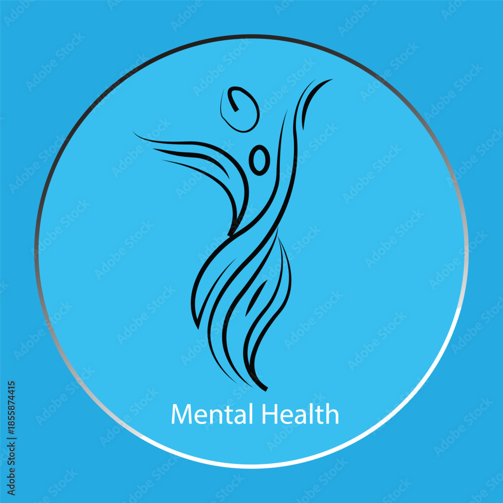 Obraz premium Mental Health Awareness Concept Abstract Human Silhouette in Blue Circle.