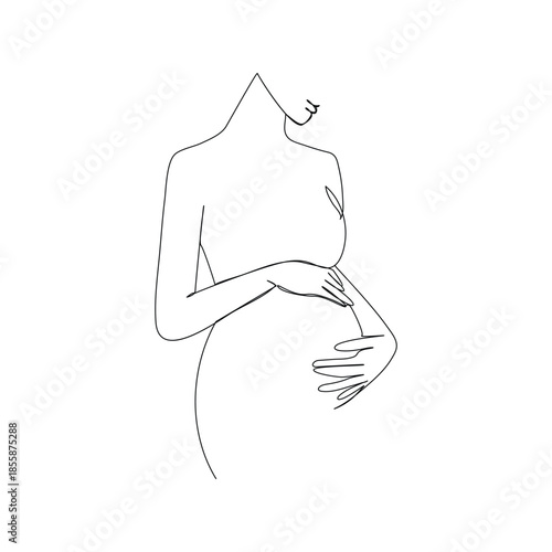 Continuous Line Drawing Pregnant Woman. Single Line Drawing of Pregnant Woman. 