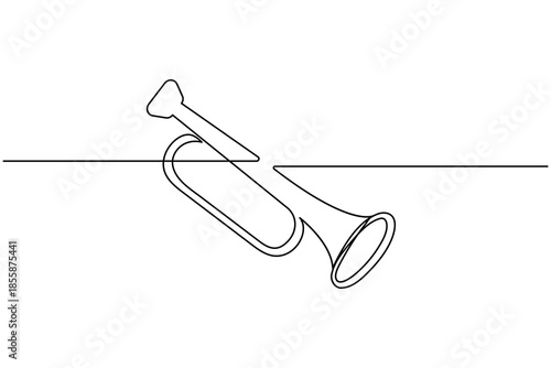 One line trumpet hand drawn musical instrument icon in minimalist style
