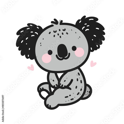Cute cartoon koala with pink cheeks and hearts on white background vector