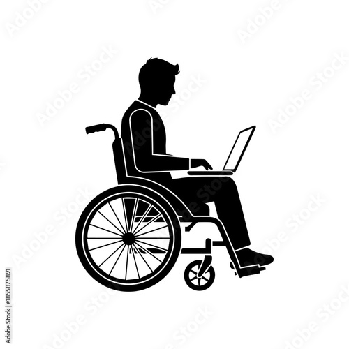 disabled person in wheelchair using laptop