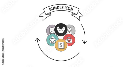 Bundle Icon with Colored Circular Elements.