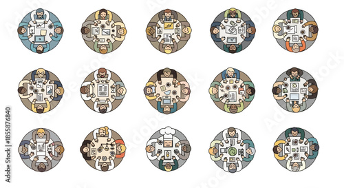 Collection of assorted clock faces with hands.