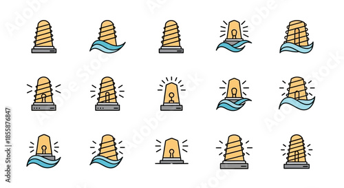 Collection of Beehive Icons with Water.