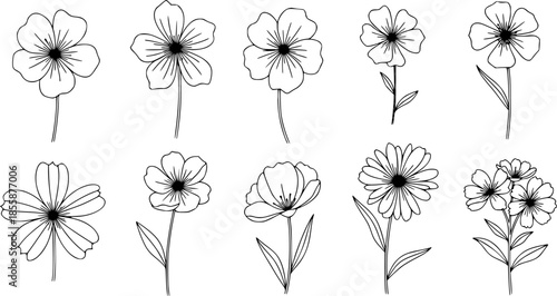 Set of different flower linens on a white background.