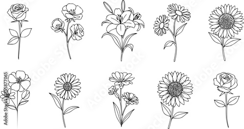 Set of different flower linens on a white background.