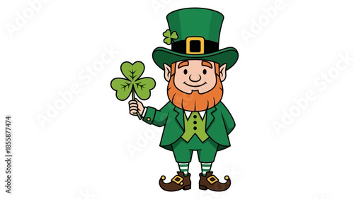 Cartoon Leprechaun Holding a Shamrock.