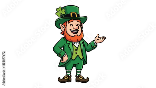 Happy Leprechaun Character Wearing Green Suit and Hat.