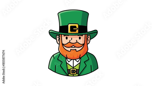 Cartoon Leprechaun Character Wearing Green Hat and Suit.
