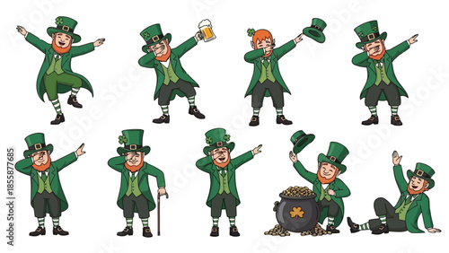 Collection of Leprechauns Performing Dab Dance Moves.