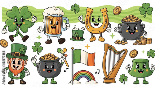 St Patricks Day cartoon characters and symbols collection.