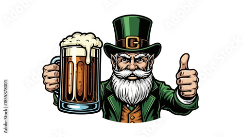 Leprechaun Holding Beer Mug Giving Thumbs Up.