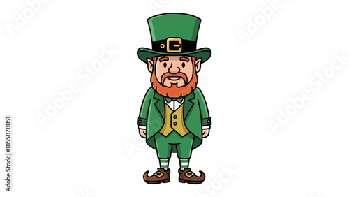 Cartoon Leprechaun Character in Green Outfit.