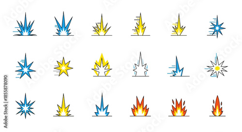 Collection of Various Fire and Star Icons.