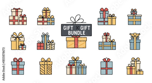 Gift Boxes and Bundles with Ribbons.