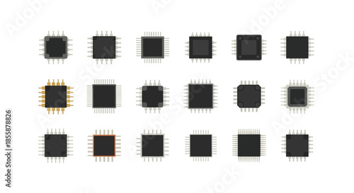 Microchip Processors Arranged in Grid Pattern.