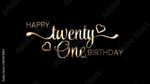 Happy twenty one birthday celebration golden elegant text animation milestone suitable for birthday invitations, party decor, greeting cards, and social media posts.