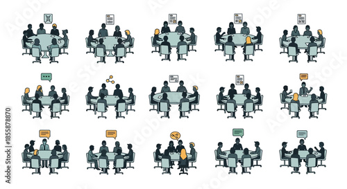 Multiple Business People in Office Meetings.