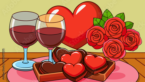 Romantic evening with wine and chocolates