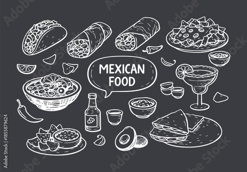 Hand-drawn Mexican Food Collection Sketch