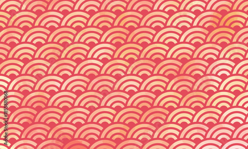 水彩紅の青海波　ベクター